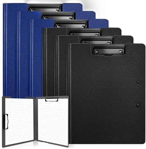 6PCS Portapapeles con Pinza A4 Negro Azul Carpeta con Pinza A4 Clipboard | Carpeta con Pinza A4 y Tapa Doble Clip Portafolios Portapapeles Plastico Folder Clipboard with Cover para Oficina Escuela