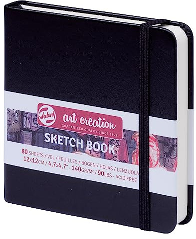 Talens Art Creation Paper - Skizzenbuch Schwarz 12x12cm 140g 80 Blatt - Ideal zum Zeichnen Journaling Urban Sketching - säurefreies cremefarbenes Papier