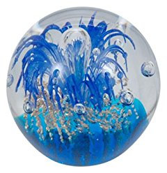 Traumkugel 232 (groß 9-10cm) blaue Blume über goldenen Grund - Glaskugel, Briefbeschwerer