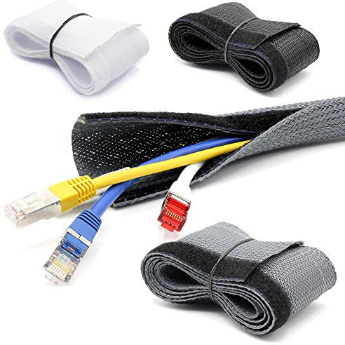 1m Flex Kabelschutz Kabelschlauch Geflechtschlauch Klettverschluss Gewebeschlauch Klett in schwarz oder grau Ø 15-17, 20-23, 25-30, 30-35mm (schwarz Ø 20-23mm)