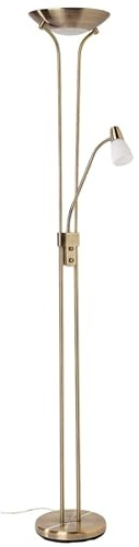 Mother and Child Floor Lamp – LED Uplighter with Adjustable Reading Light – Independant on Off Switches – Modern Floor Standing Lamp for Living Room Lighting – Complete with LED Bulbs (Antique Brass)