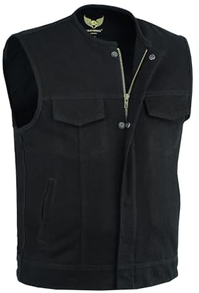 Leatherick Herren SOA Jeanskragen Motorradweste mit tiefen Taschen schwarz 4XL
