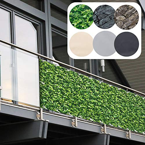Brise Vue Occultante pour Balcon | Pare-Vue en PVC | Protection Visuelle Résistante aux Intempéries et UV | Brise Vent avec Oeillets en aluminium, matériel d'installation inclus (Buis H90cm x L6 m)