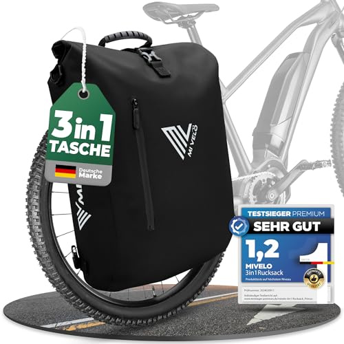 Mivelo 3-i-1 cykelväska – ryggsäck – vattentät axelväska, inkl laptopfack, för alla sorters cykelpakethållare, (20 l) svart