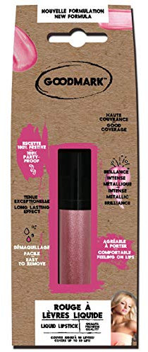 Goodmark 02080573 – Gloss à lèvres effet métallique rose, 1 pièce, rouge à lèvres liquide, maquillage, costume, carnaval, scène, théâtre, discothèque, Halloween, déguisement