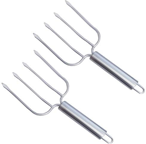 Stainless Steel Turkey and Poultry Lifters Set of 2. - Four Needle Meat Fork, Professional Roaster Poultry Fork, Carving Forks, Transfer Chicken or Ham Easily