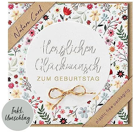 bsb - Karte zum Geburtstag - Nature Card - Nachhaltige Karten zum Geburtstag - Geburtstagskarten mit Umschlag - Geburtstagskarte Frauen & Männer - Glückwunschkarte 15,5 x 15,5 cm - Blumen Muster