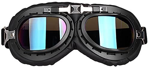 ZLYJ Motorradbrille Vintage Brille Für Steampunk Chopper Schwarz Eco Leder Eco A