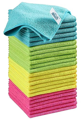 HOMEXCEL Microfibre Cloth,24 Pack Cleaning Rag,Microfibre Cleaning Cloths Towels with 4 Color Assorted,29 x 29 cm (Green/Blue/Yellow/Pink)