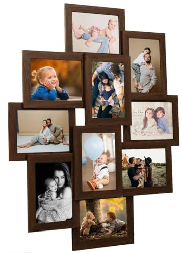 vidaXL Collage Bilderrahmen für 10x(13x18cm) Fotos Fotorahmen Posterrahmen Objektrahmen Bilder Foto Poster Rahmen Bildergalerie Dunkelbraun MDF