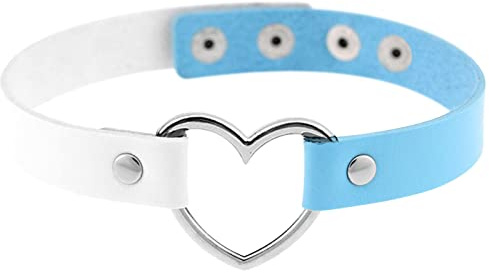 Flongo Tattoo Choker Leder Halsband Lederhalsband Damen, Leder Halskette Halsband Anhänger Choker Tattoo Kette Schwarz Blau Pink Rot Lila Weiß Silber Herz Gothic Punk Rock