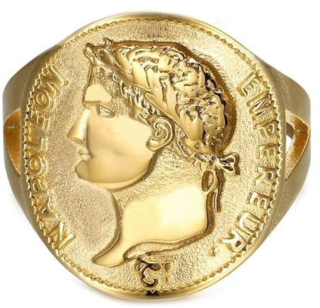 BOBIJOO Jewelry - Bague Chevalière Napoléon 1er Pièce cintrée Homme Femme Acier Inoxydable Or Doré Plaqué - 68 (12 US)