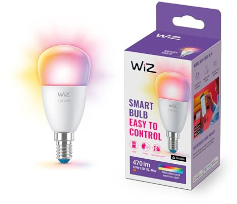 WiZ Lampadina Smart WiFi, Luce Bianca o Colorata, Dimmerabile, E14, 4.9W, Controllo tramite app o Controllo Vocale (Alexa, Apple HomeKit, Google Home)