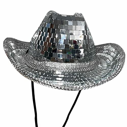 Rosixehird Discokugel Cowboyhut, Glitzernder Disco Spiegelhut, Pailletten Cowboyhut Disco Eimerhut Glitzernder Junggesellenabschied, Atemberaubender Partyhut Für Damen Und Herren, Tanz, Bühne, Club