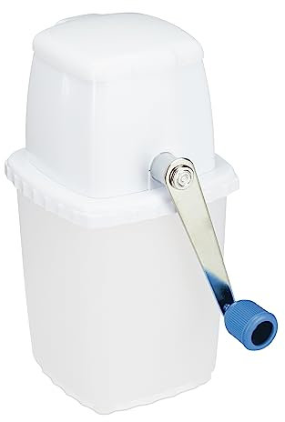 Relaxdays Picadora de Hielo de Uso Manual, Granizadora Portátil, Picahielos, Granizados, Cócteles, Frappés, Blanco/Azul, 24 x 12,5 x 16 cm