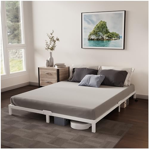 Dreamzie Bett 140x200 mit Lattenrost aus Metall - Bettgestell 140x200 für Matratze, Höche 25 cm - Robust, Leichte Montage, Umfangreicher Stauraum - Weiß Lattenrost