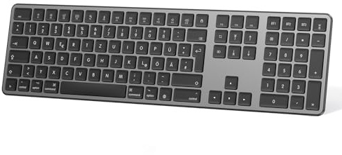 OMOTON Bluetooth Tastatur für Mac, Wiederaufladbare Kabellose mit 3 Bluetooth Kanälen, QWERTZ DE-Layout, für MacBook/iMac/Mac Pro, Plastik