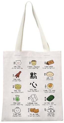 JTOUK Dim Sum Sac fourre-tout asiatique chinois Dumplings Cadeau Hong Kong Food Meme Cadeau pour les amateurs de cuisine chinoise, Dim Sum Tote EU, 13.78 inch x 14.96 inch, Large