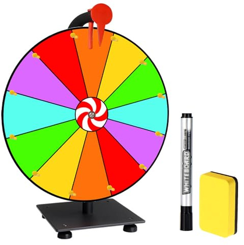 TGKYK Roue de la Fortune, 30cm, 12 Fentes Colorées Jeu, Support en Métal pour Jeux de Loterie, Mots et Carnaval
