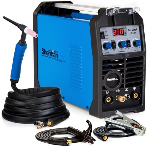 TIG 202 DC Puls - 200A HF-Zündung DC WIG Schweißgerät mit Puls - Stahl und Edelstahl Schweißgerät ausgestattet mit Preflow, Postflow, 2T/4T und MMA-Schweißmodus - Set: Solo