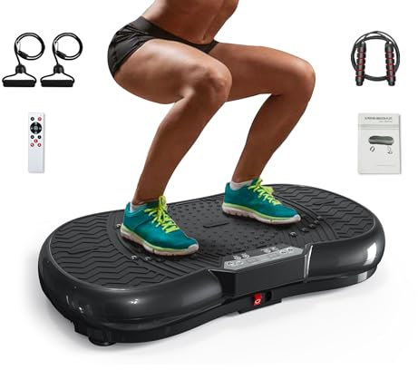 bigzzia Vibration Plate with Rope Skipping - Whole Body Fitness Machine for Home Training Shaping, Glossy Black