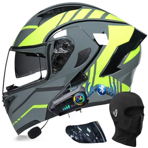 ACLFFSHOP Motorradhelm mit Bluetooth Klapphelm Modulare Helm, ECE Zertifiziert Integralhelm mit Doppelvisier, mit Eingebautem Mikrofon für Automatische Reaktion, für Erwachsene Frauen Männer