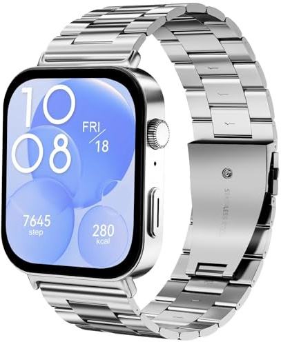 Hexasider metallarmband kompatibla med Watch Fit 3-armband, rostfritt stål ersättningsarmband för Watch Fit 3, klockarmband för kvinnor och män, Rostfritt stål