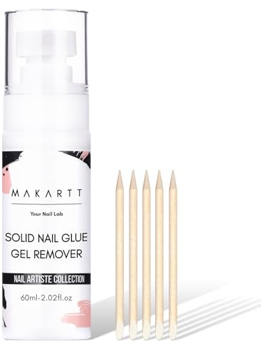 Makartt UV Nagellackentferner - Solid Nail Glue Gel Remover, Professioneller Nagelkleber Entferner 60ml Mit 2 Holzstäbchen für Festen Nagelkleber, Ohne Aceton