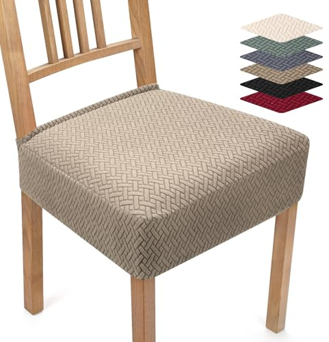 Coprisedie 4 Pezzi Coprisedia Elasticizzato Universale Jacquard Coprisedie per Sedia Fodere per Sedie da Cucina Lavabili Removibili Coprisedia Seduta per Hotel Ristorante (Kaki, 4 Pezzi)-TB