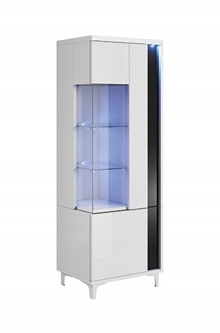 Generisch Vitrine Marco 50x160 Standvitrine, Schrank/Wohnzimmer (Rechte, Weiss/Weiss Glanz + Schwarz)