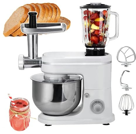 pealiritansemen Batteur sur Socle, Mélangeur De Pâte Portable, Mélangeur De Crème À Gâteau Électrique 6 L, 6 Vitesses Réglables, Hachoir À Viande, Machine À Milkshake, pour Usage Domestique