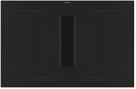 Haier Series 6 HAIH82MTMCF Induktionskochfeld mit Absaugung, 4 Flexzonen, Breite 80 cm, Multislider-Touch-Bedienfeld, Gesamtleistung 7,4 kW, 15 Leistungsstufen + Booster, Schwarz