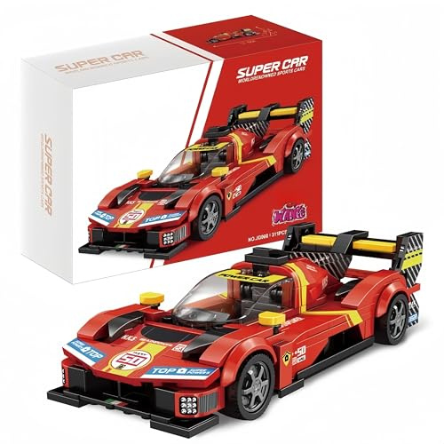 VizBrou Super Sportwagen Bausteine Set, Le Manns Ferrarii Retro Speed Champion Rennwagen Klemmbausteine Bausatz, 311 Teile Kompatibles LG Super Auto Modell Spielzeug Geschenk für Erwachsene Kinder