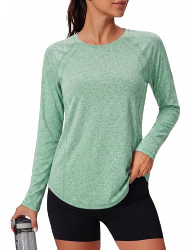 Gyabnw Women’s Athletic Long Sleeve Top – Lightweight Moisture-Wicking Sports Shirt with UPF 50+ for Running Yoga Gym Green
