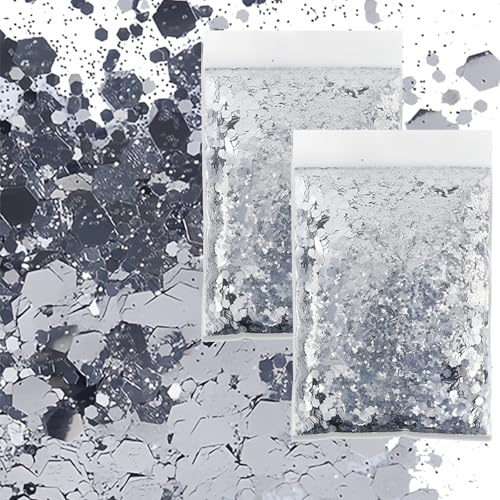 JAONLD Glitzer, 100 g, Glitzerpuder für Gesicht, Körper, Augen, Nail Art Festival, Dekoration (Silber)