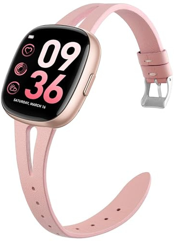 Compatible with Sanorum Smart Watches Band, 20mm, 22mm Slim Vintage Leather Strap Replacement for Women, Man, Wristband Accessories Compatible for HaSaKei G53, Sanorum G53, G56 Smart Watches (Pink, for 22mm size band)