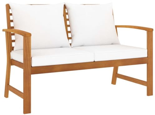 XINCXIN Gartenbank, balkonbank loungesofa Outdoor gartenbank wetterfest sitzbank Balkon Outdoor Geeignet für Garden Balcony Yard Patio 120 cm mit Creme Kissen Massivholz Akazie