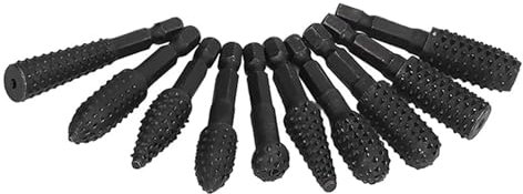10pcs 1/4 inch Hex Shank Rotary Burr Rasp Set Wood Carving File Drill Bits for DIY Woodworking