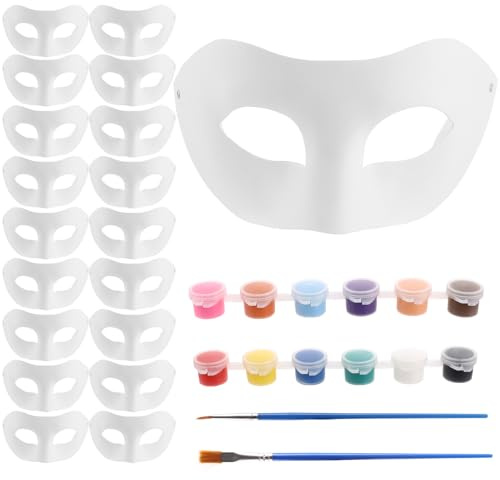 MUXHEL Lot de 20 masques en papier blanc DIY - Masques blancs à peindre - Demi-visage - Masques en papier non peints - Pour mascarade, fête cosplay - 19 x 10 cm