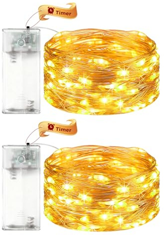 VIKY® 2 Stk LED Lichterkette Batterie mit Timer, 2M 20 LED Micro Kupferdraht Lichterkette Innen Batteriebetrieben, Warmweiß lichterkette mit Timer für Hochzeit, Silvester, Weihnachten Innen Dekoration