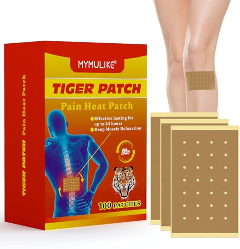 MYMULIKE Patch Baume du Tigre, 100Pcs Patch Anti Douleur, pour Soulager la Douleur à Action Rapide et Soulagement de Longue Durée Douleur Musculaire pour le Genou, Patches Chauffant dos, le Cou