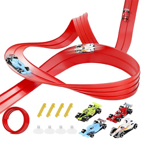 Kit de circuit | 3,9 m de distance | 12 ventouses et 4 voitures de course incluses | Pour un plaisir de jeu supplémentaire | À partir de 3 ans | Avec 4 connecteurs | Jouet éducatif | Cadeau de route