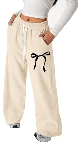 Girl Clothes Size 10-12,Girls Sweatpants Cute Clothes Teen Girl Baggy Sweat Pants Beige Bowknot Graphic Comfy Lightweight Straight Leg Athletic Pant With Pockets Fall Outfits,140=10-11 Years