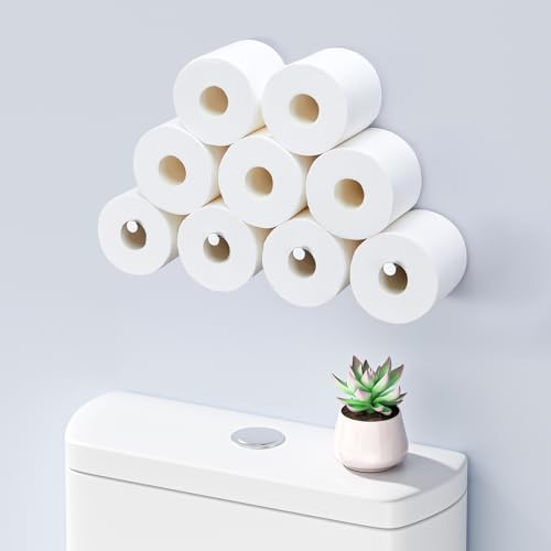 Toilet Paper Holder Wall Mount, Extra Toilet Paper Storage Metal, Modern Toilet Paper Organizer for 10 Rolls, Adhesive Toilet Paper Stand for Bathroom Kitchen Washroom (Sliver)