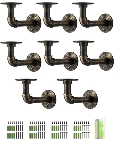 HOMGEN Rohr-Regalhalterungen, industrielles Rohr, schwebende Regalhalterungen, widerstehen 25 kg, robuste Halterungen mit Schrauben, Zubehör, Eisen-Wandhalterungen für Bücherregale, Gerüste (15 x 8 cm