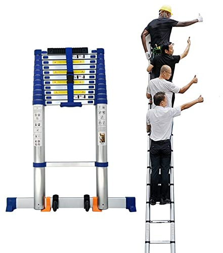 Telescopic Folding Ladder - 8m/7m/6m/5m/4m Aluminium Extension Ladder with Stabilizer Bar, Load Capacity 150kg