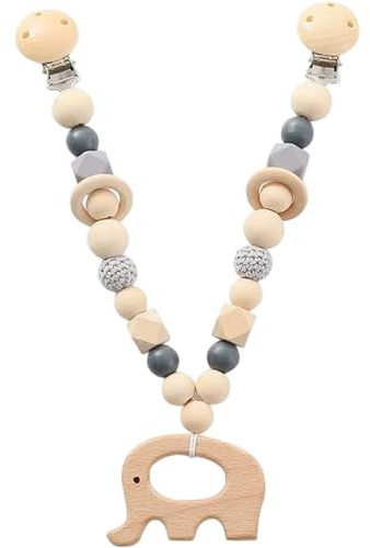 NIDONE Baby Stroller Toy, Wooden Elephant Chain Hanging Crib Toys with Clips, Early Educational Sensory Activity Pram Chain for Newborn 0-6 Months