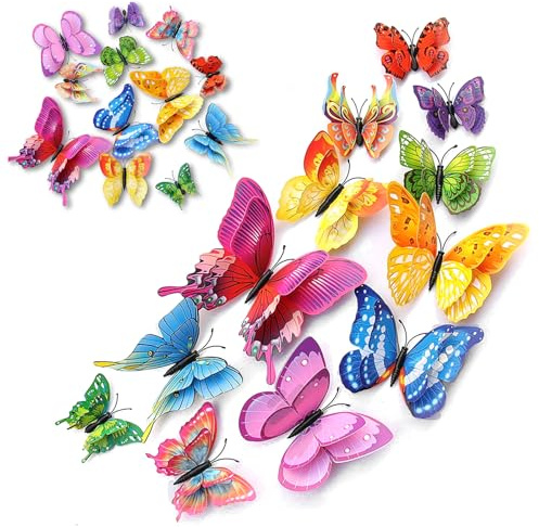 48PCS 3D Colorful Butterfly Wall Stickers Removable Butterfly Decals for Bedroom Office Party DIY Room Decor
