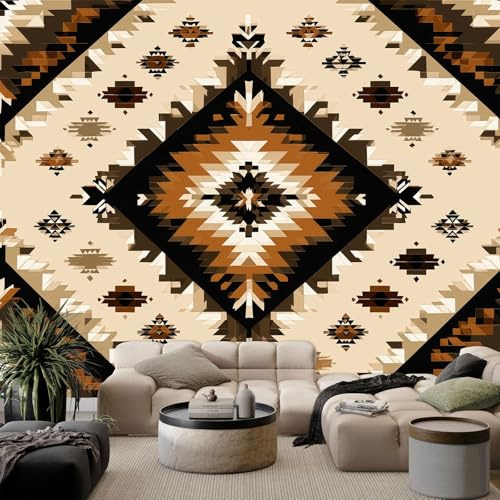 Papier Peint Photo Traditionnel Géométrique Élégant Artistique, Papier Peint Intissé Crème pour Salon Chambre à coucher et Appartement - Poster Décoratif Fresque Murale 400 x 280 cm (L x H)