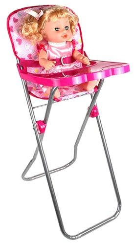 DAGLLGEW Seggiolone per Bambole con Vassoio Simulazione Seggiolone per Bambole Regolabile in Miniatura Mobili per Bambini Pieghevoli per Giochi di finzione, Senza Accessori per mobili